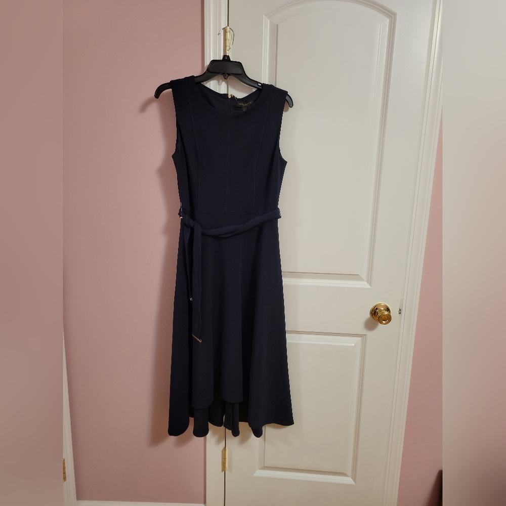 NWT Womens Donna Karan Navy Blue Sleeveless A-Line Midi Dress- 4- Formal, Office
